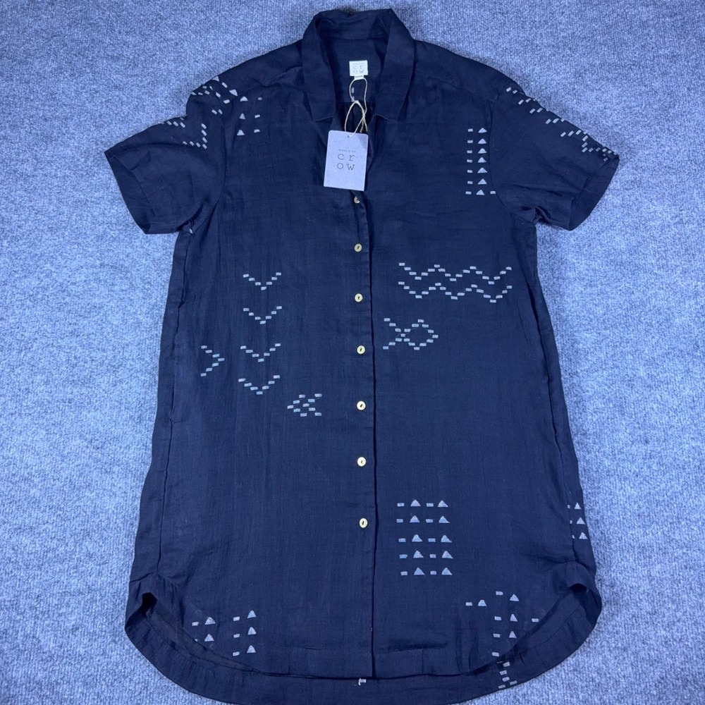 World of Crow Black Embroidered Relaxed Shirt Dress Boho Geometric XXS NWT $375